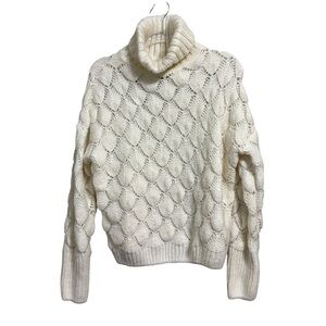 FRNCH Paris Sz SM  Cream Bubble Stitch Open Knit Turtleneck Sweater Small